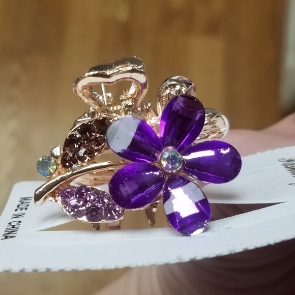 NWT Small Purple Gems & Rose Gold Enamel Flower Hair Clip! - Picture 5 of 16